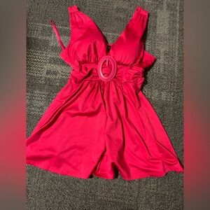Chic Red Mini Dress with Belted Detail